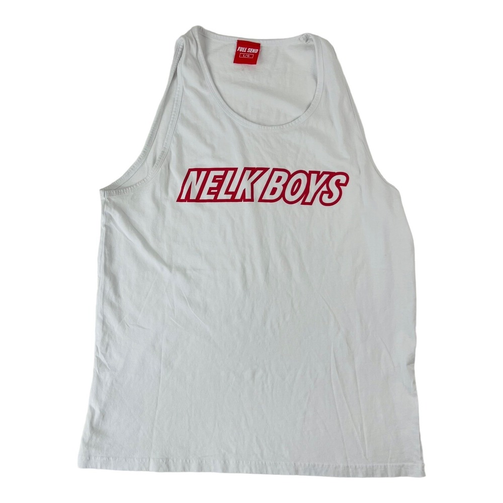 Nelk Boys White w/ Red Graphic Cotton Tank Top Mens Size Large L